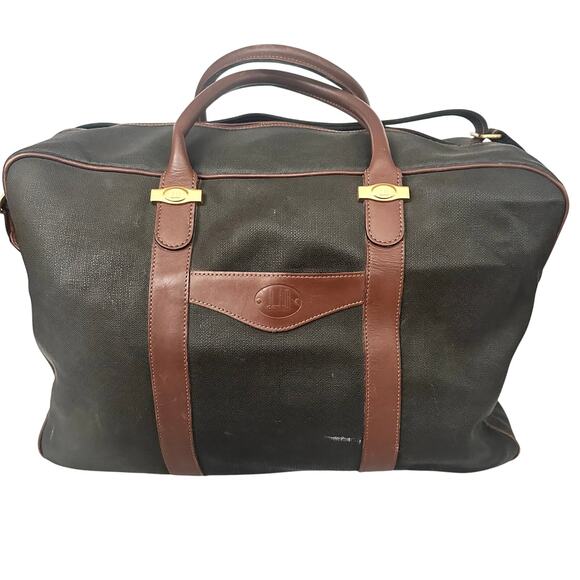 Dunhill Authentic Vintage Brown Grey Coated Canvas Weekender Bag Plaid Lining - Picture 1 of 14